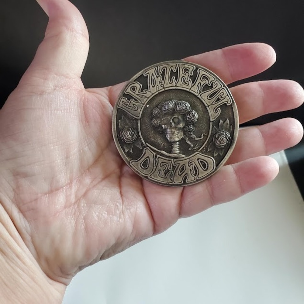 Grateful Dead Vintage 1978 Bertha Skull Roses Belt Buckle Kelly & Mouse L-200 - Picture 2 of 8